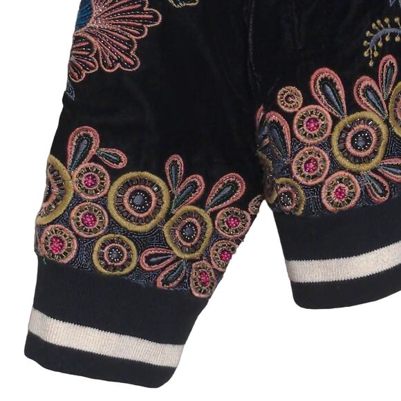 Anthropologie Elevenses Hallie Embroidered Bomber Jacket Black Velvet – Size S - Picture 4 of 15